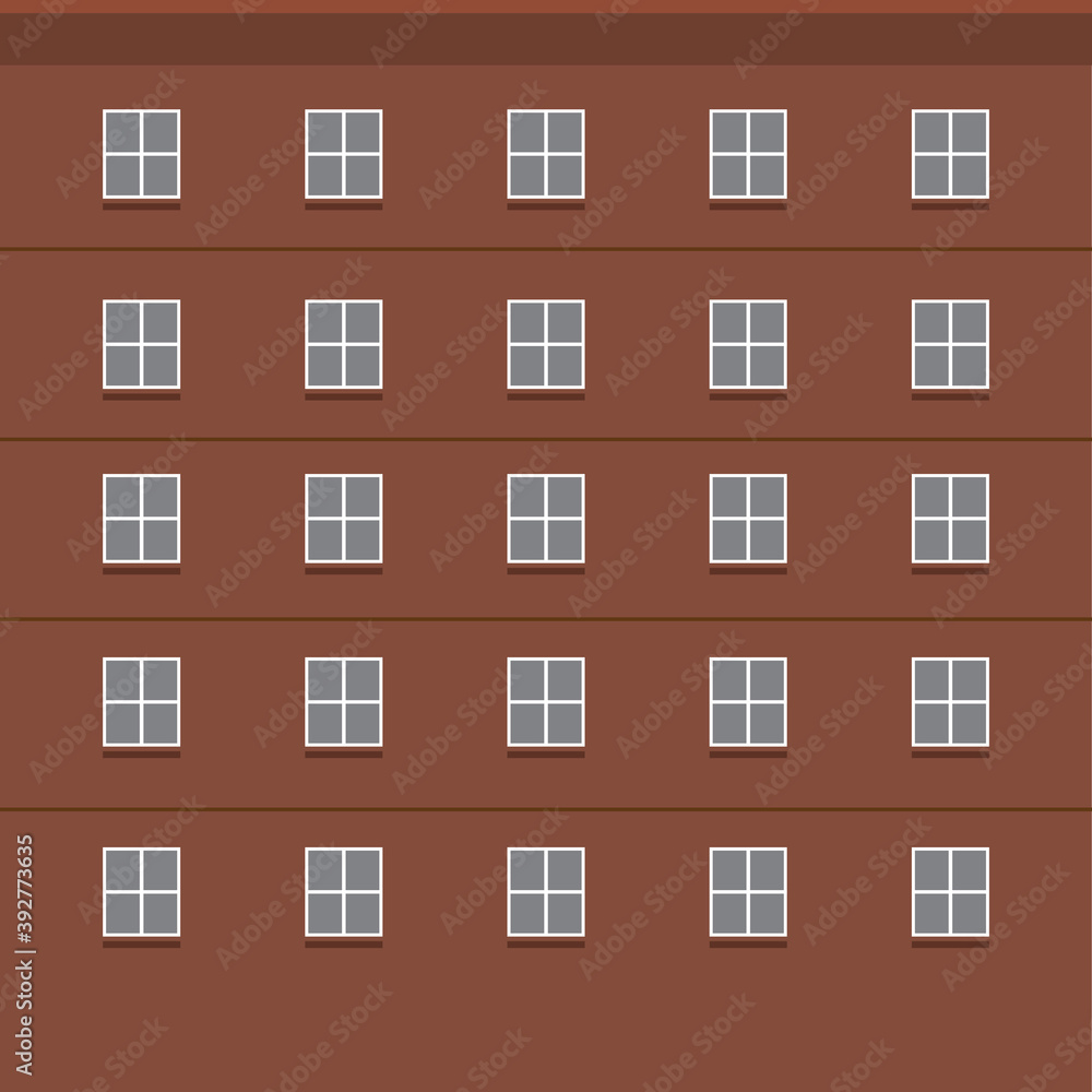 Flat Design Side View Building Window Wall Vector Illustration.