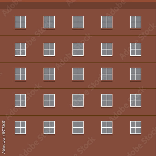 Flat Design Side View Building Window Wall Vector Illustration.
