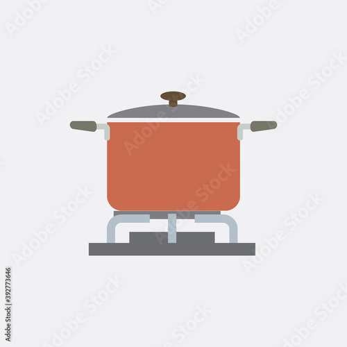 Flat Design Side View Pot on The Gas Stove Vector Illustration.