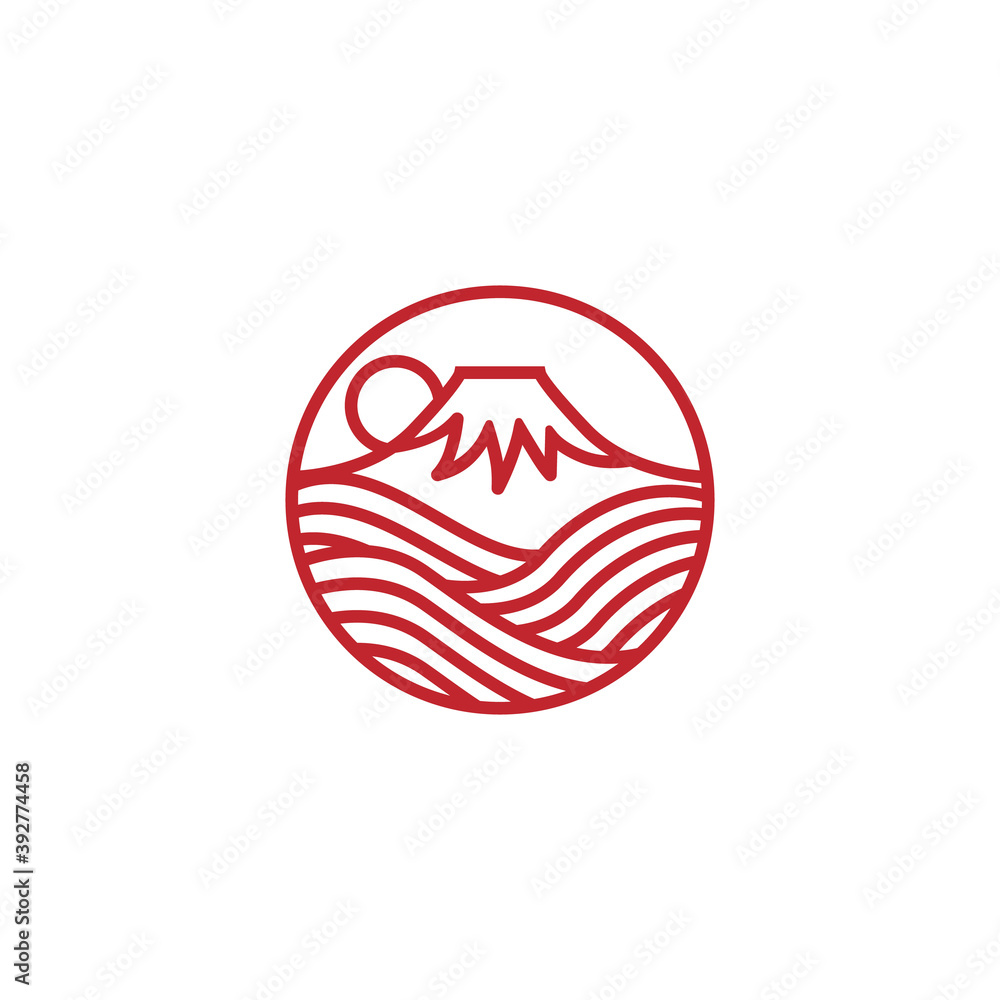 modern minimalist thin line mount fuji and rough wave vector icon modern minimalist thin line mount fuji and rough wave vector icon