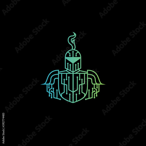 modern tech abstract knight digital electronic circuit vector icon
