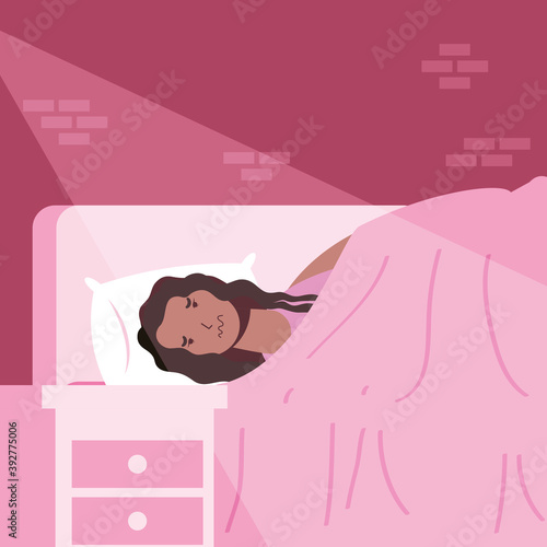 afro woman suffering from insomnia character