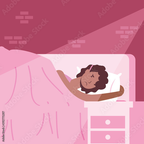 afro woman suffering from insomnia character