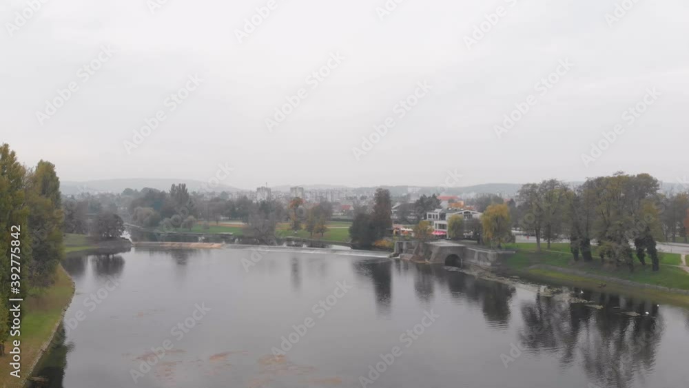Korana River in Karlovac, Croatia - Establishing Aerial Drone View Korana River in Karlovac, Croatia - Establishing Aerial Drone View