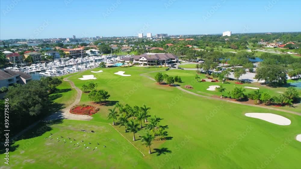 Flying over golf course and marina in a resort community in St. Petersburg, Florida Flying over golf course and marina in a resort community in St. Petersburg, Florida