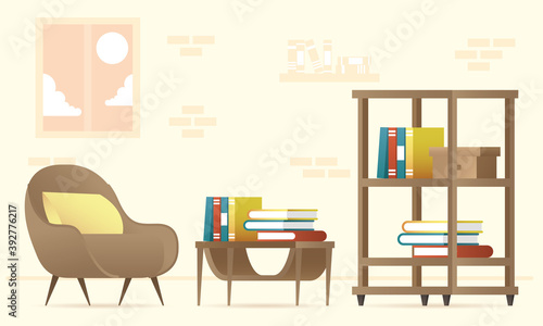 bookscase and sofa forniture house set icons