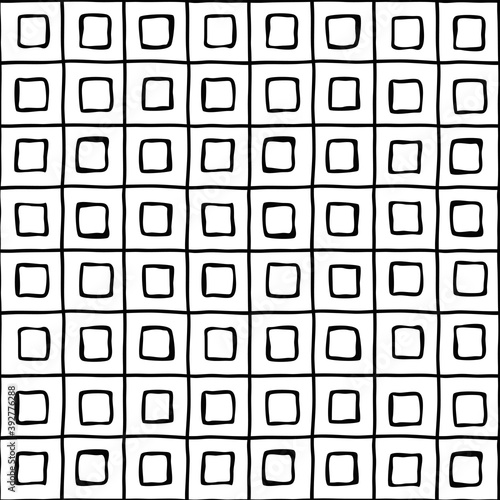 Seamless pattern. Grid and squares, hand drawn. Shades of gray.