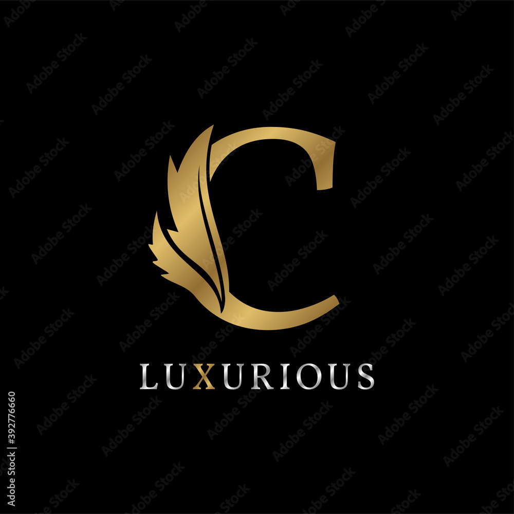 Obraz premium letter C floral decorative luxurious alphabet for bridal, wedding, beauty care logo, personal branding image, make up artist,eye lash, nail art or any other royal brand and company