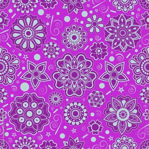 Seamless purple floral mandala flower vector pattern design