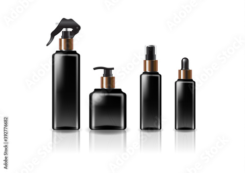 4 copper-black heads/sizes black square cosmetic bottle mockup template.