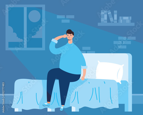 man suffering from insomnia character
