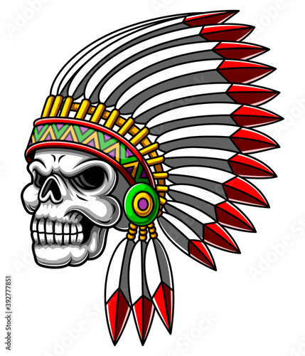 The scary silver skull head using the Indian hat for the mascot inspiration