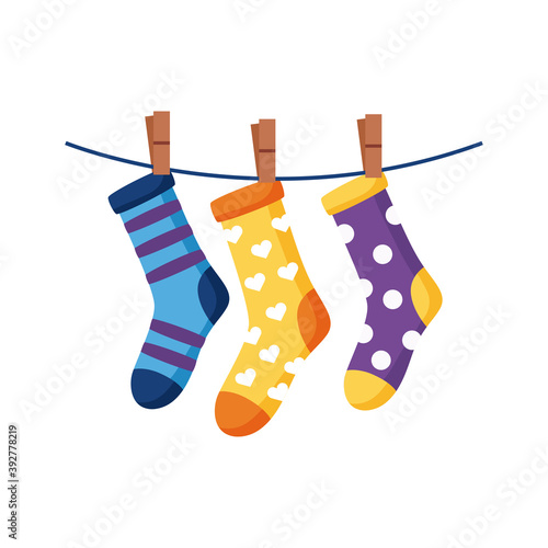 down syndrome socks hanging in wire flat style icon