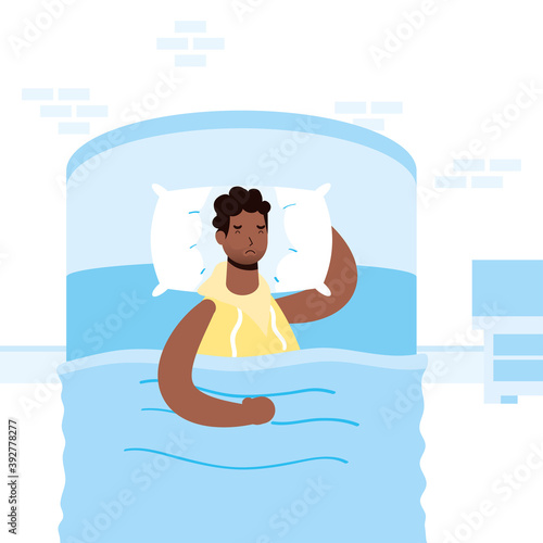 afro man suffering from insomnia character