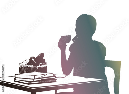 コーヒーを飲む女性シルエット