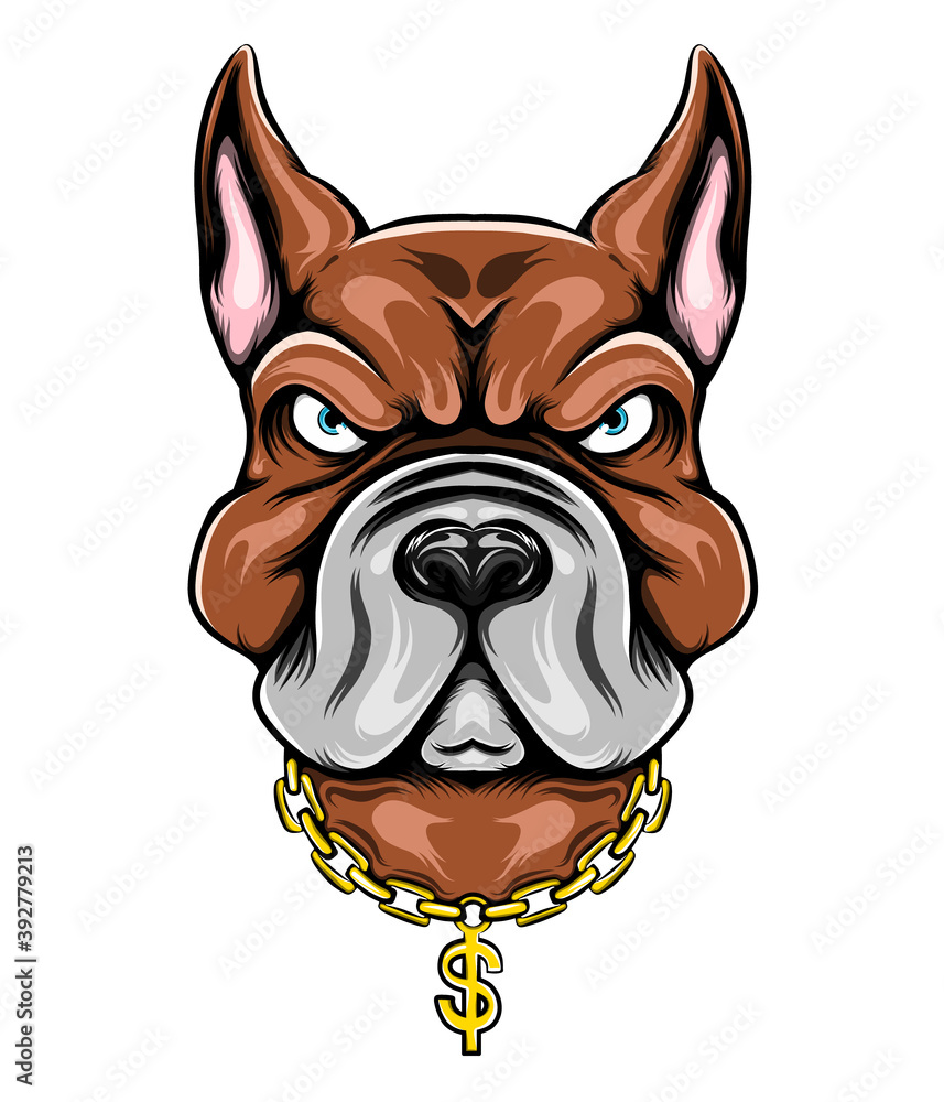 Εκτύπωση καμβά The illustration of the big head pit bull with the big ears and using the gold d
