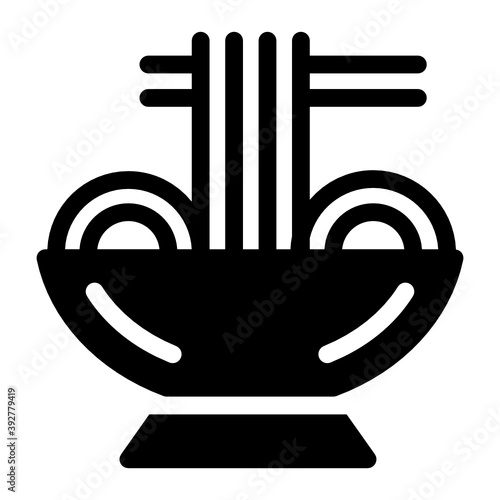 
Cooked noodles in bowl with chopsticks, singaporean food in glyph style 
