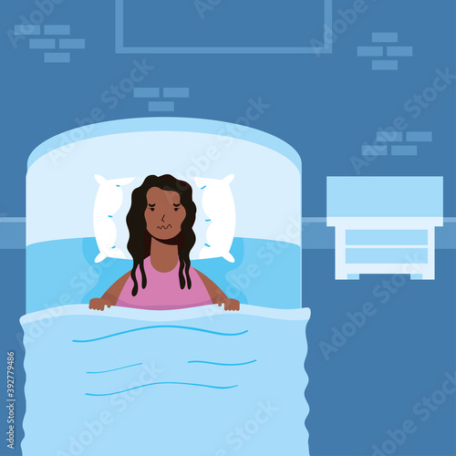 afro woman suffering from insomnia character