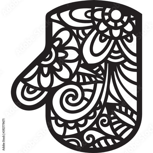 Christmas Ornament, Mandala Mitten, silhouette zendoodle illustration. SVG cut file, template for craft, vinyl, paper cutting, t-shirt design