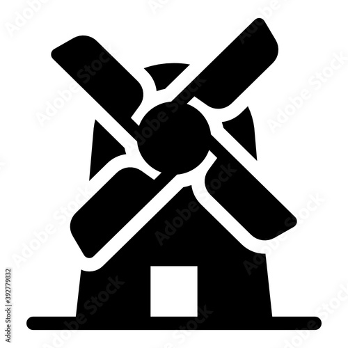 
Historic pinwheel architecture, dutch windmill icon in solid design 
