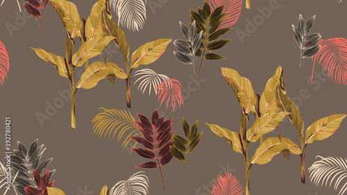 Botanical seamless pattern, hand drawn various plants in brown tone