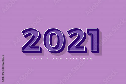 2021 new year calendar, holiday illustration of retro purple colorful background template