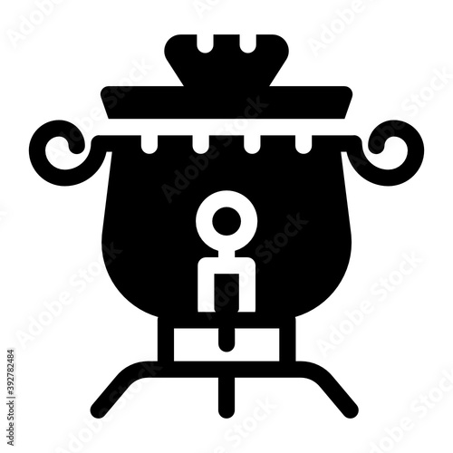 
Russian teapot in solid icon, classic samovar
