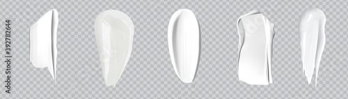 White creamy drop skincare cream product lotion thick fresh smooth smear isolated vector texture stock illustration.Realistic cosmetic cream smears.