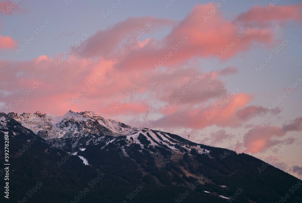 Alpine Gondola poles and ropes on Whistler Blackcomb mountain at sunset. Whistler. British Columbia. Canada Alpine Gondola poles and ropes on Whistler Blackcomb mountain at sunset. Whistler. British Columbia. Canada