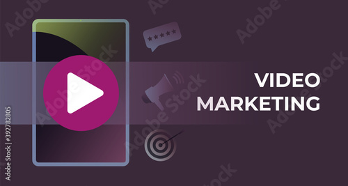 Video Marketing, Business Media Technology concept. Make money, collect tons of positive reviews and recommendations in social networks on your video vlog. Header or footer vector banner template