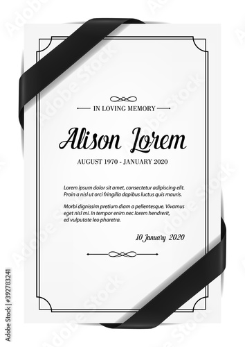 Wallpaper Mural Funerary card with obituary condolence and mourning ribbon