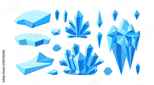 Iceberg with crystals for arctic landscapes. Set of crystal gems and glaciers for game design. Vector illustration in cartoon style