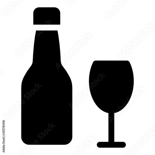 
Wine drink bottle with glass, alcoholic beverage solid icon
