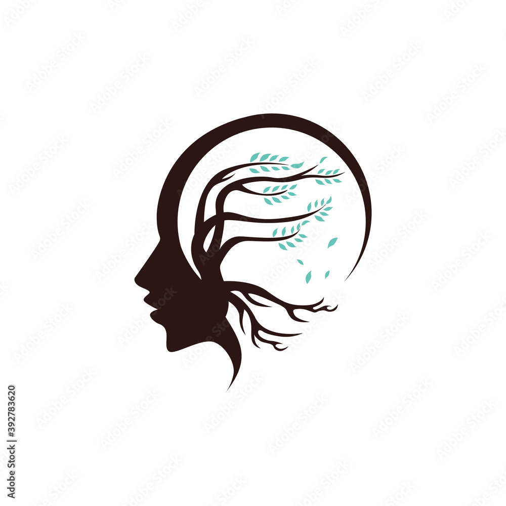 simple modern abstract human mind tree vector icon