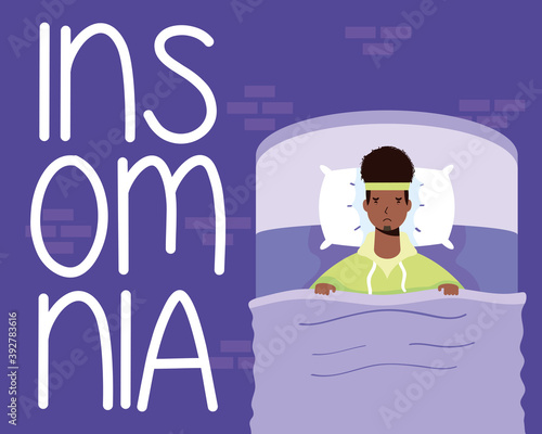 afro man suffering from insomnia character