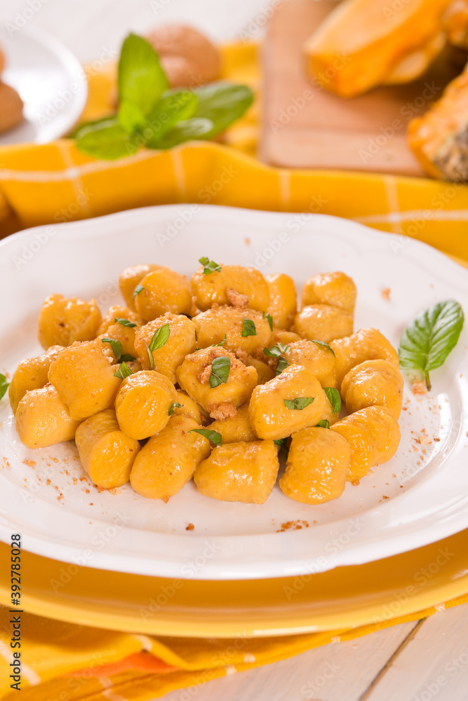 Pumpkin gnocchi with grated amaretti cookies. Pumpkin gnocchi with grated amaretti cookies.