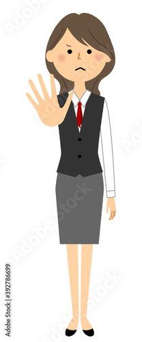 制止する制服姿の女性