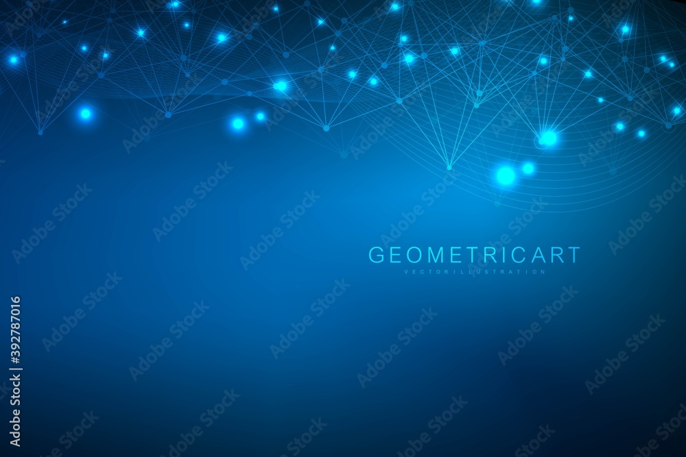 Geometric abstract background with connected line and dots. Structure molecule and communication. Big Data Visualization. Medical, technology, science background. Vector illustration. Geometric abstract background with connected line and dots. Structure molecule and communication. Big Data Visualization. Medical, technology, science background. Vector illustration.