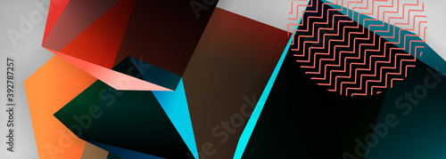 Low poly 3d geometric shapes, minimal abstract background. Vector illustrations for covers, banners, flyers and posters and other