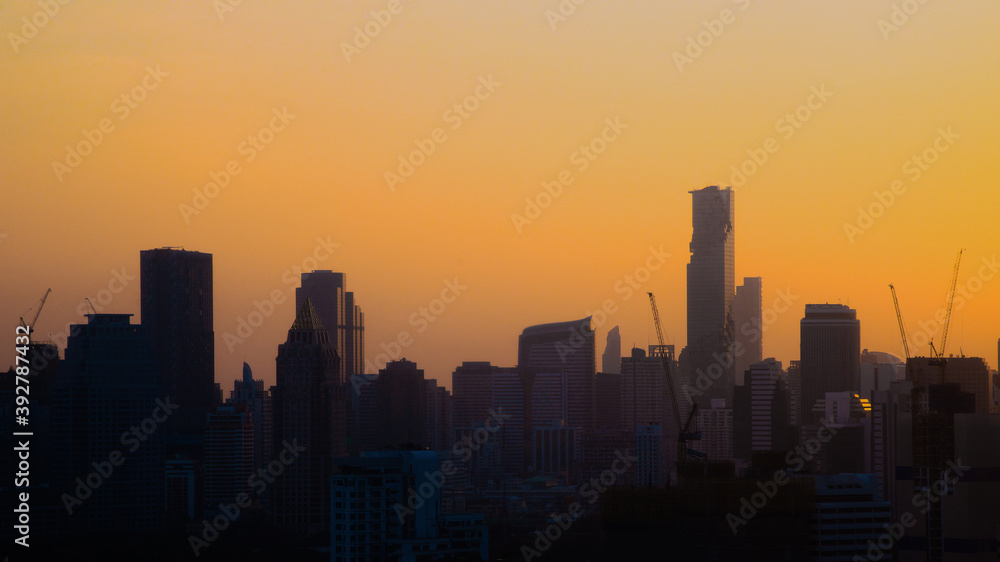 silhouette of skyscaraper in business capital area of bangkok