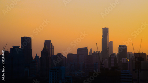 silhouette of skyscaraper in business capital area of bangkok