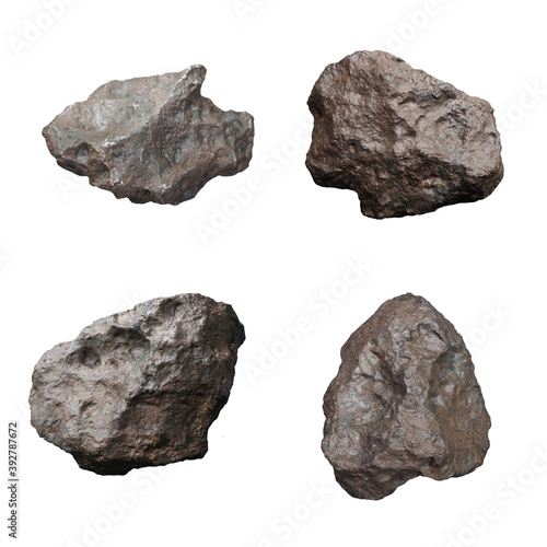 Set of Campo del Cielo IAB Iron Meteorites isolated on white background. photo