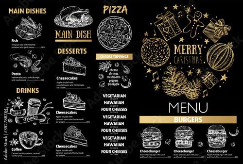 Christmas menu. Sketch illustration. Vector.