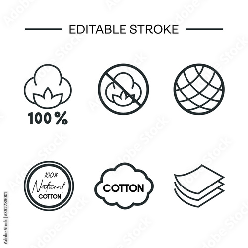 Set of Natural Organic Cotton Liner labels and badges - Vector Round Icon, Sticker, Logo, Stamp, Tag Cotton Flower Isolated on White Background - Natural Cloth Logo Plants Stamp Organic Textiles 