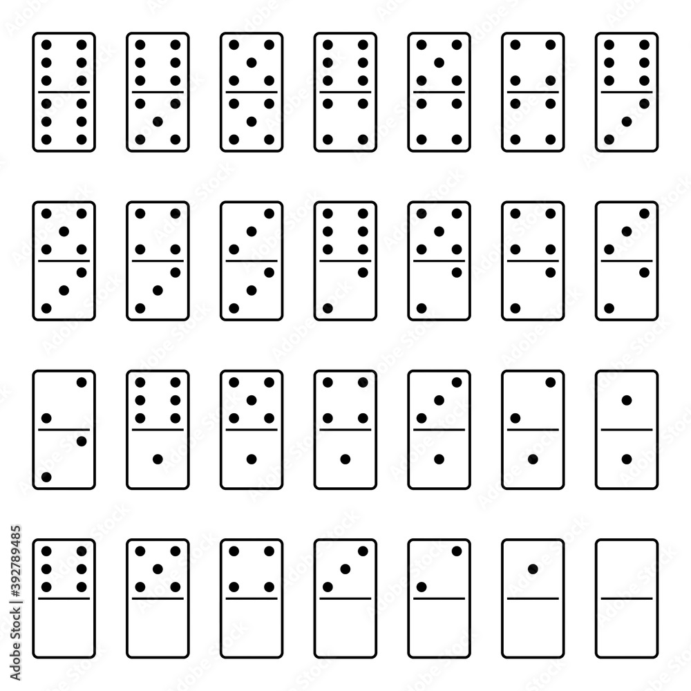 Vector set of domino bones isolated on white background. 28 pieces for game. Vector set of domino bones isolated on white background. 28 pieces for game.