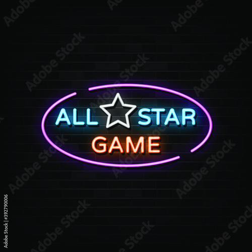 Star game neon signs vector. Design template neon style
