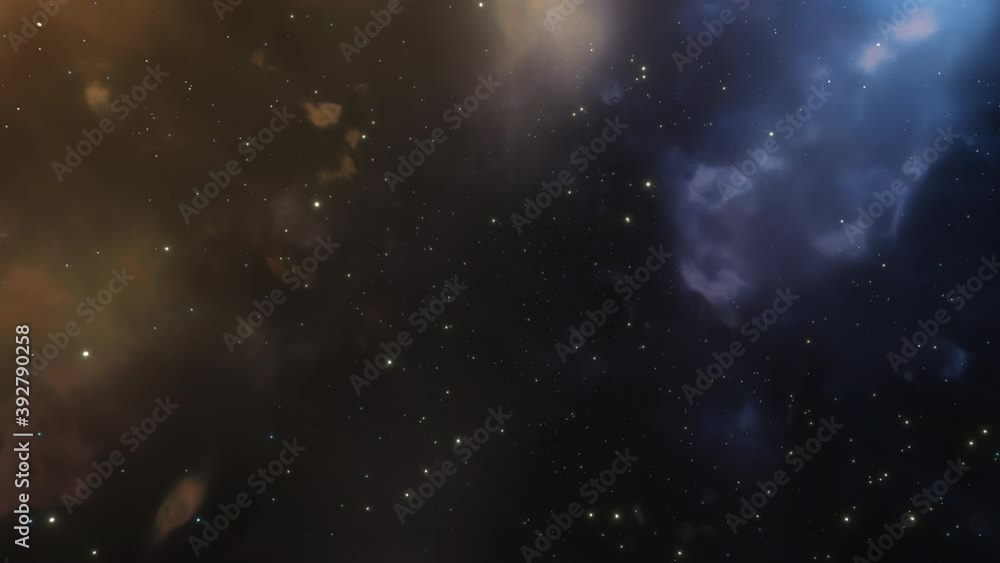 Beautiful Space travel CGI animation through blue and orange nebula clouds and star clusters. Beautiful Space travel CGI animation through blue and orange nebula clouds and star clusters.