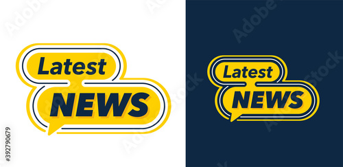 Latest News creative button in dialog message yellow frame - isolated vector element for newsmaker media photo