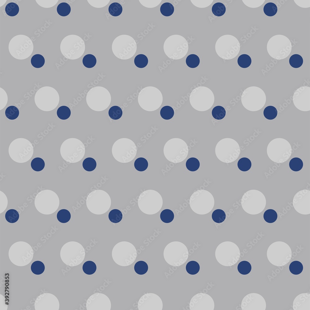 Gray geometric pattern of small and large circles. Dark blue circles on a gray background. Gray geometric pattern of small and large circles. Dark blue circles on a gray background.
