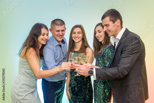 Group of friends posing at celebration of New Year